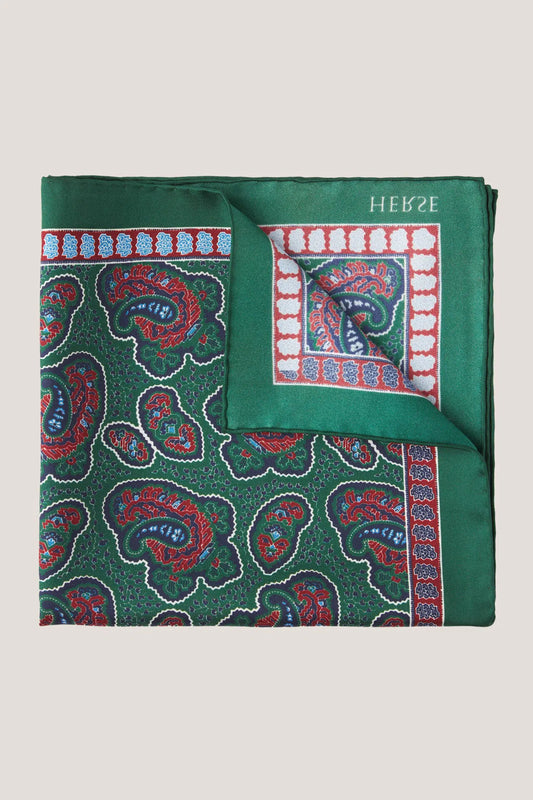 Zielona poszetka w różnorodny wzór paisley