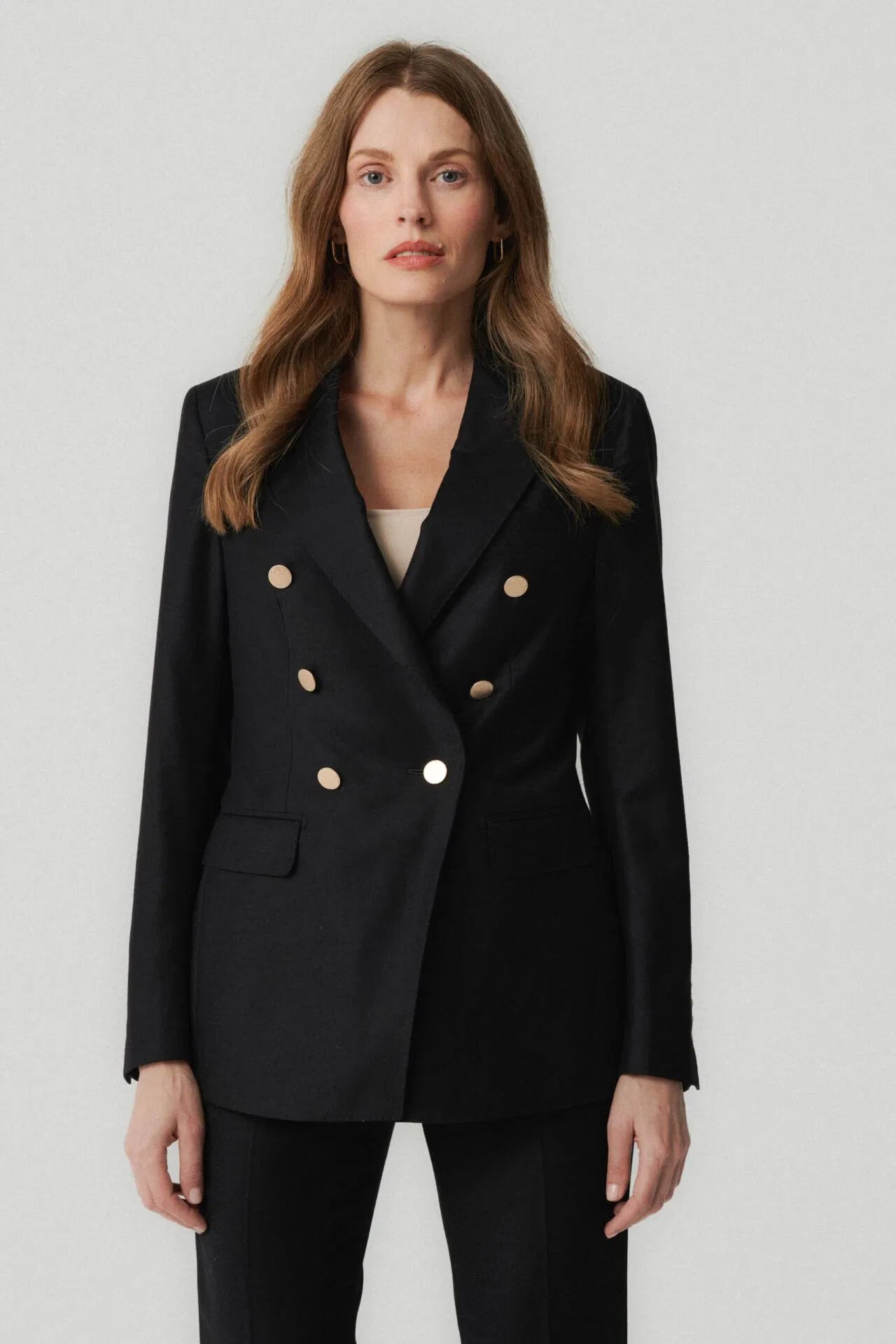 Veste croisée noire en tissu Loro Piana