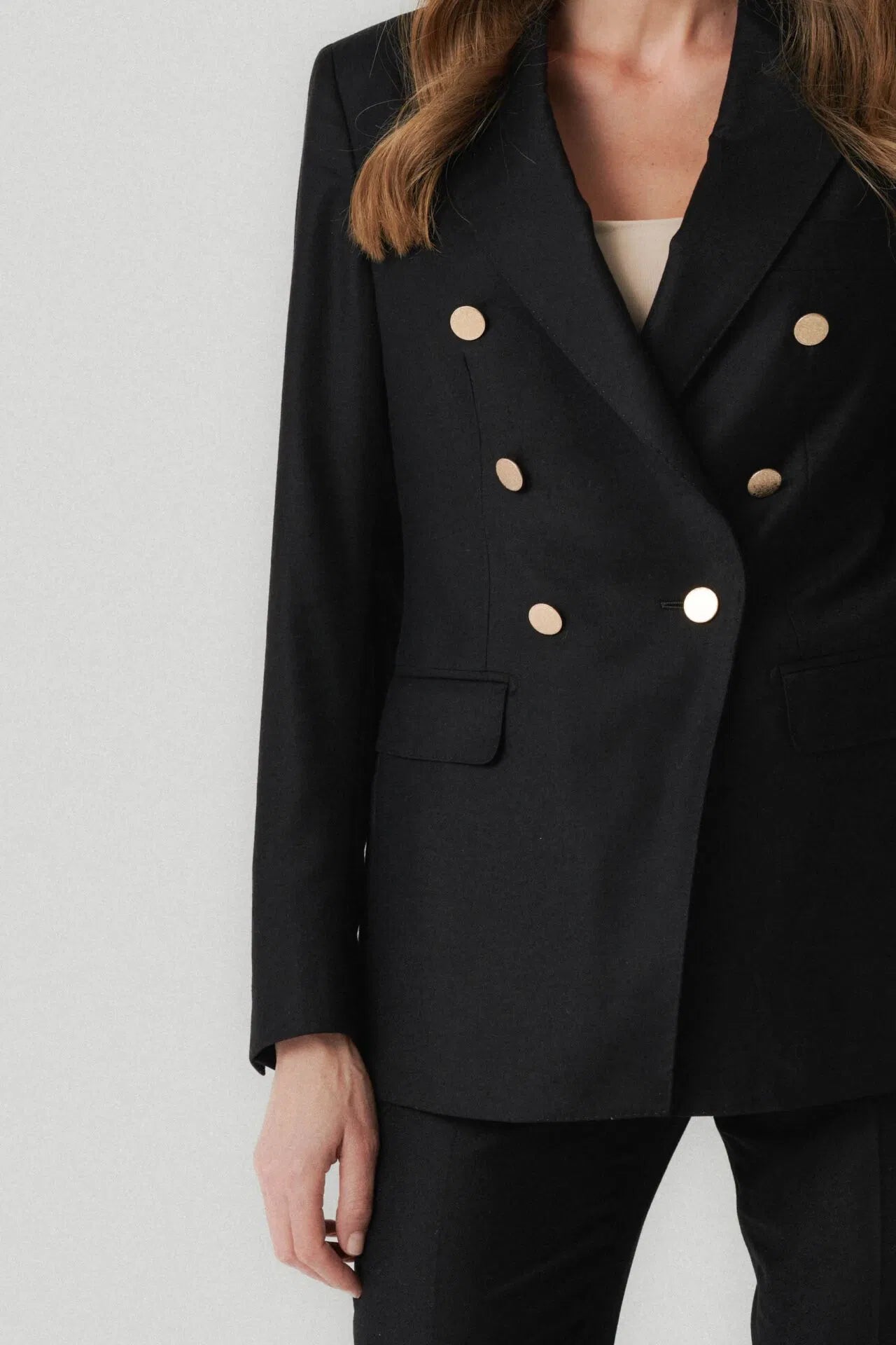 Veste croisée noire en tissu Loro Piana