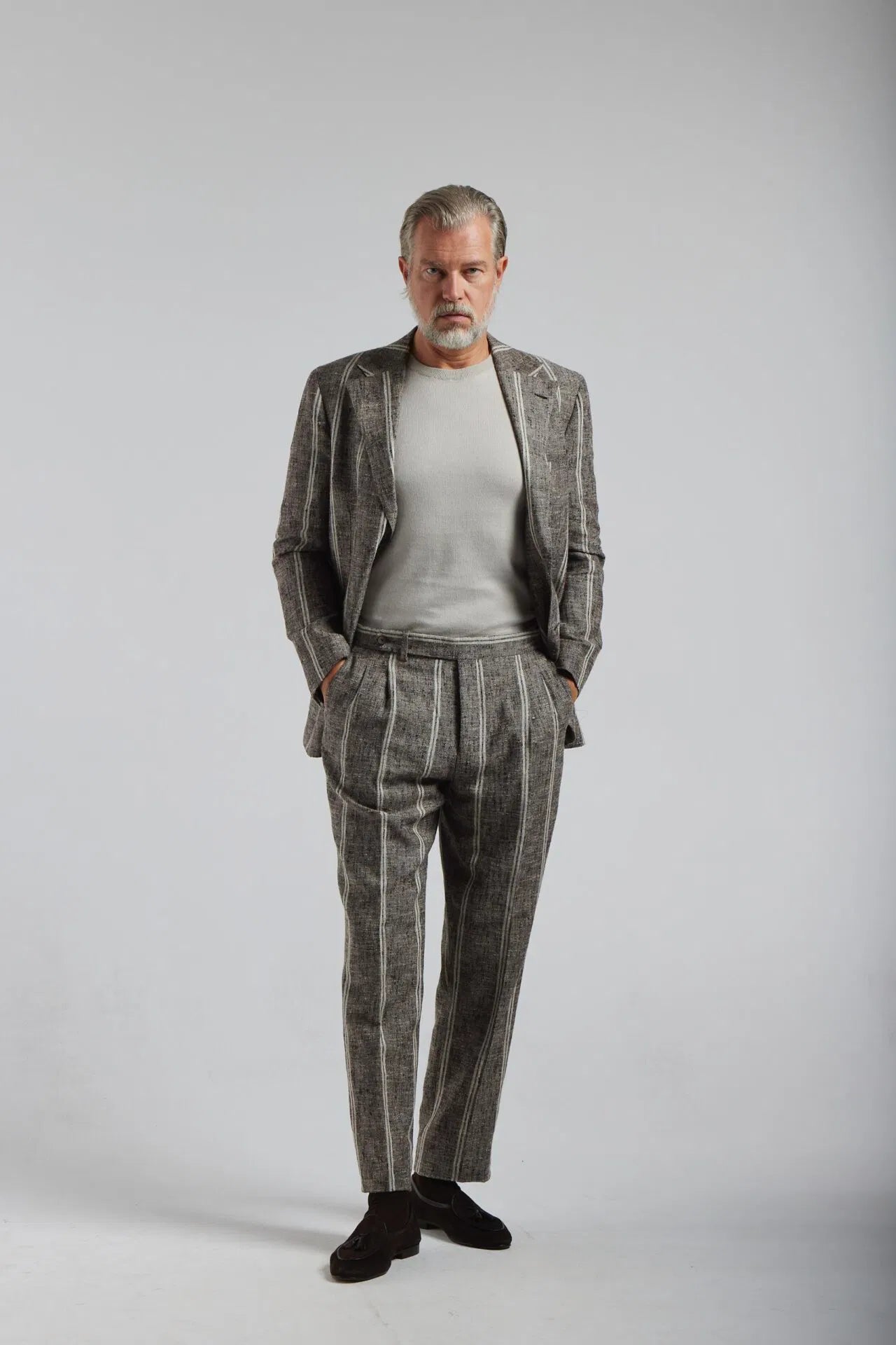 Brown and beige Ferla pinstripe suit