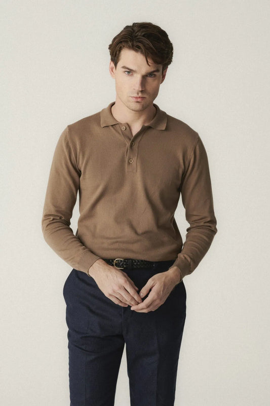 Light brown long-sleeve polo