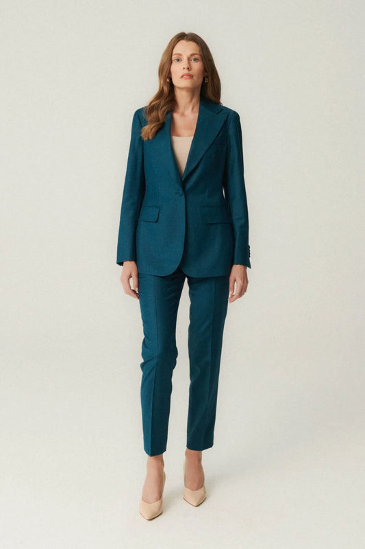 Costume turquoise en tissu Loro Piana avec cachemire