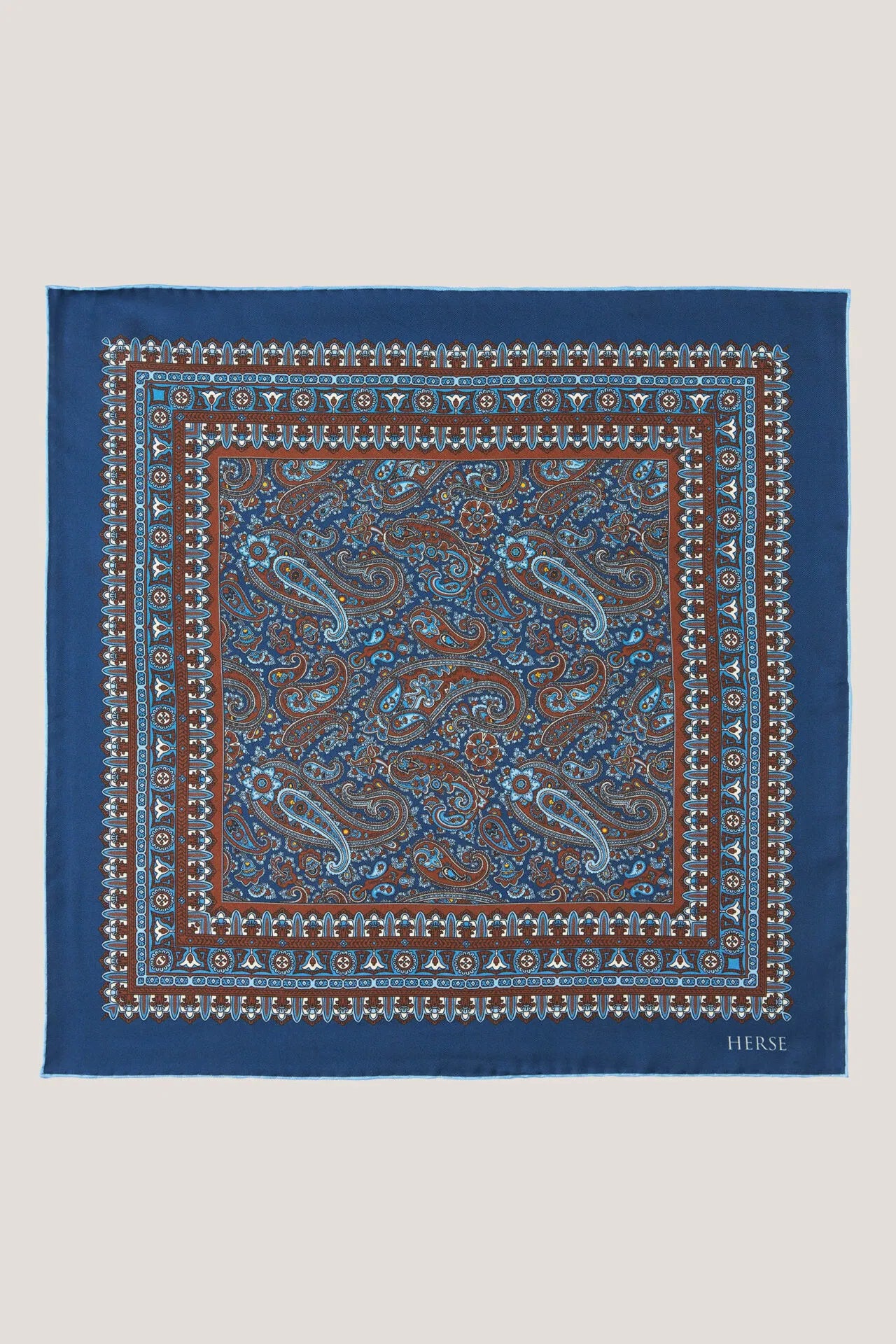 Pochette bleue avec motif cachemire intérieur