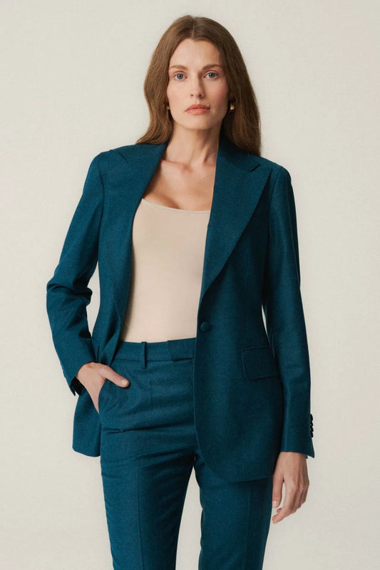 Costume turquoise en tissu Loro Piana avec cachemire