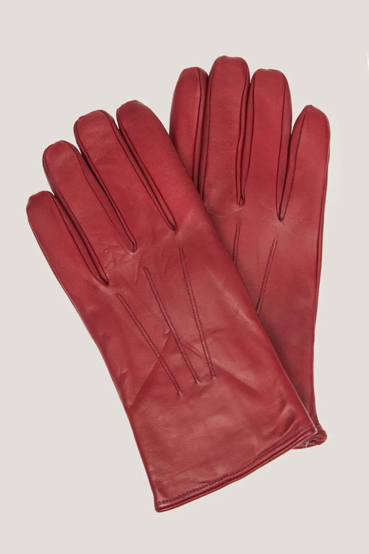 Burgundy nappa leather gloves with rabbit hair filling