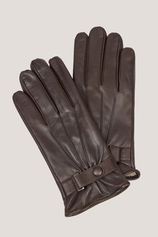 Brown gloves with snap closure
