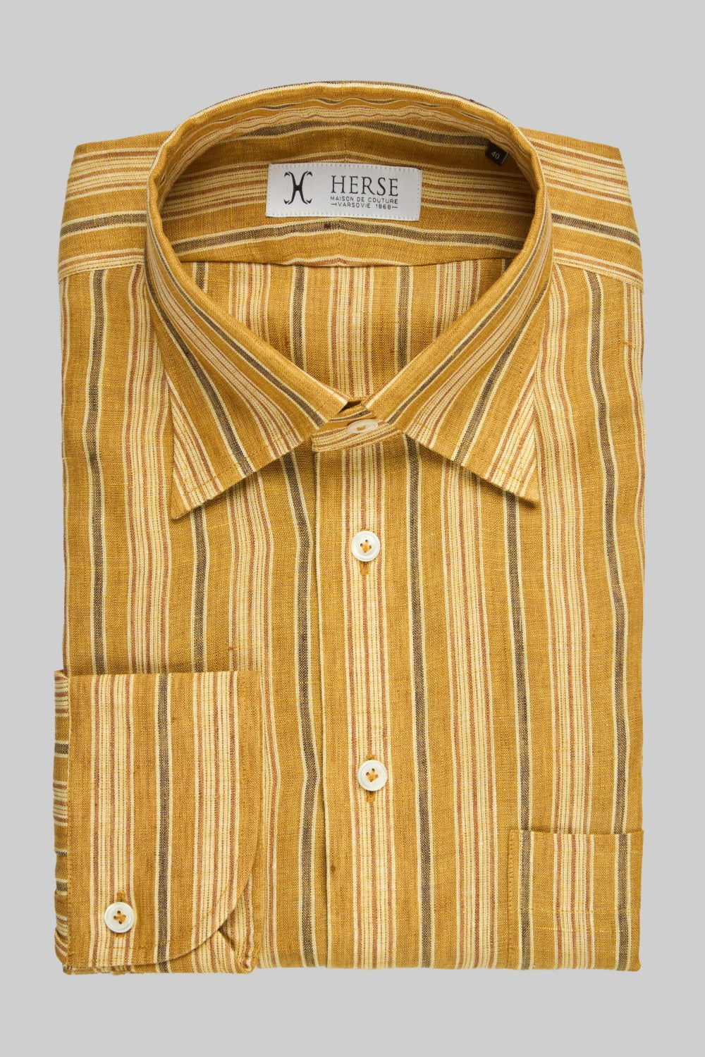 Hidden button-down collar striped linen shirt – Herse Hidden button-down collar striped linen shirt – Herse
