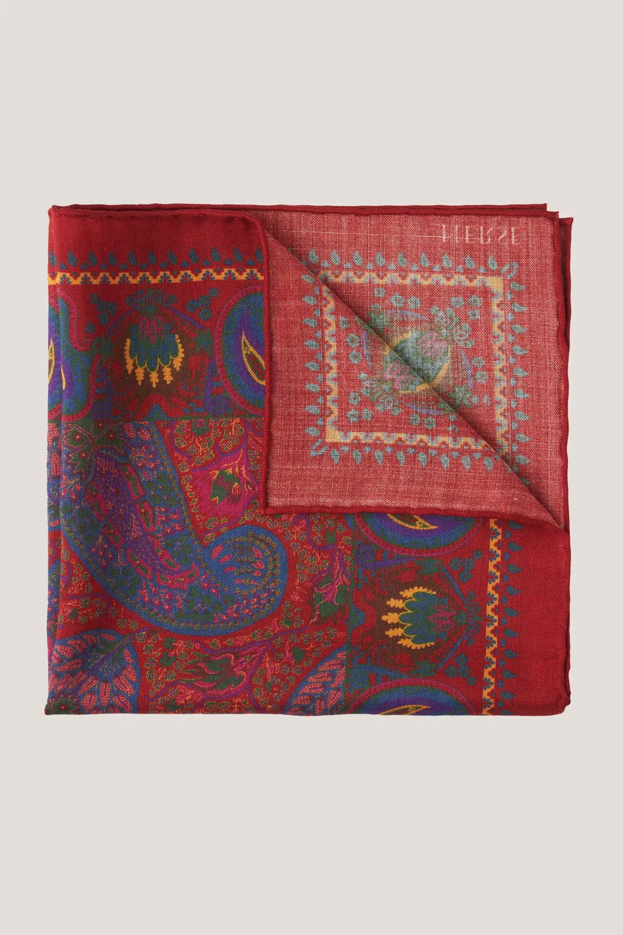 Pochette en laine et soie à grand motif cachemire