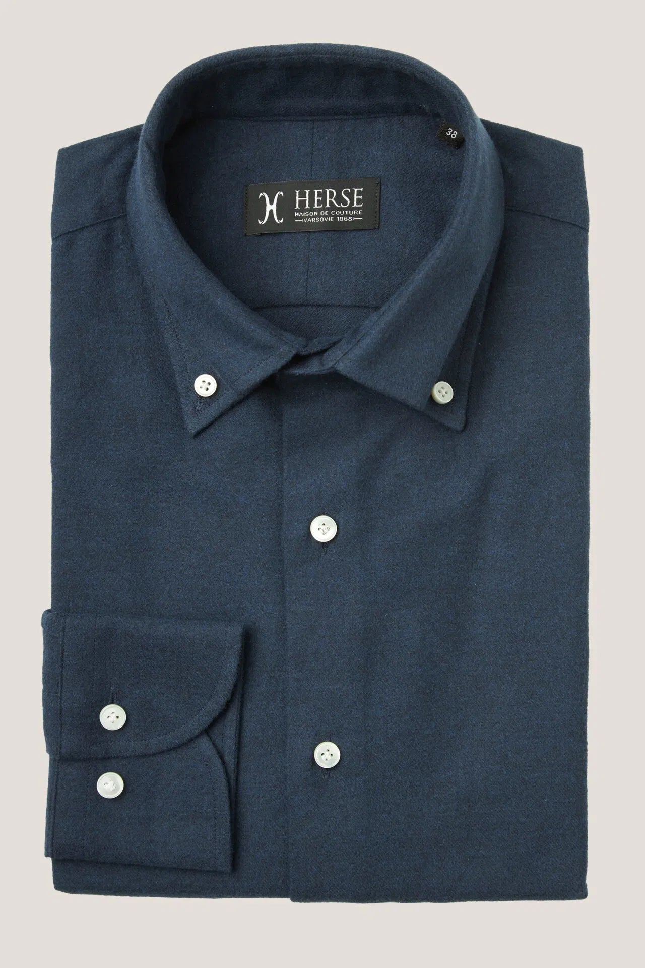 Navy blue flannel shirt with button-down collar