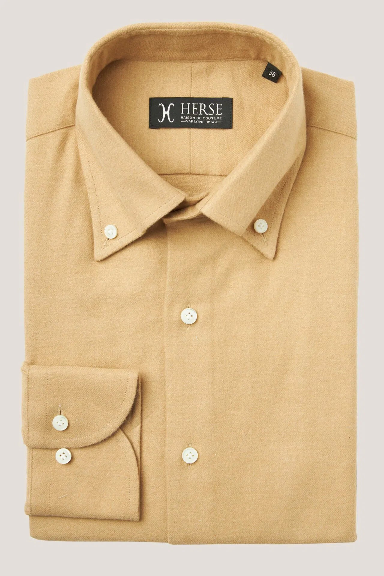 Beżowa flanelowa koszula z kołnierzem button down