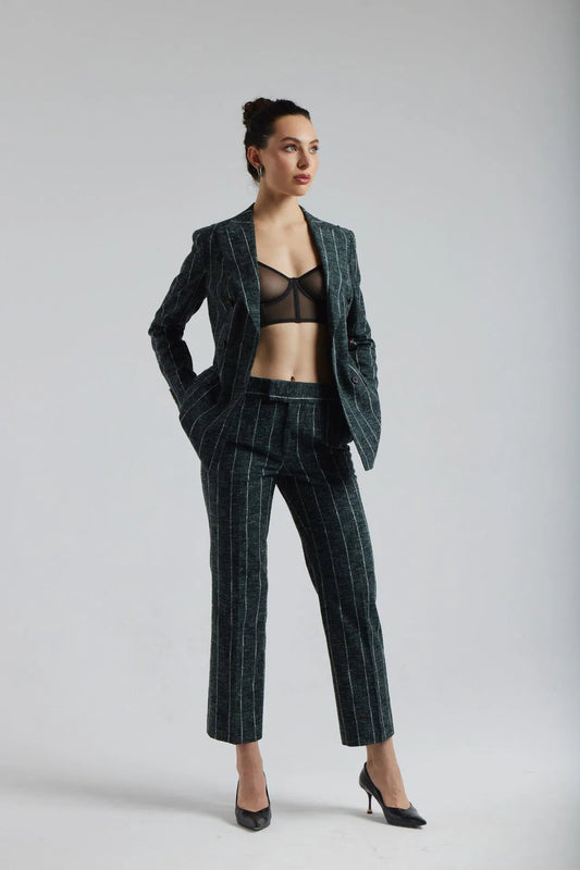 Costume Chiara vert foncé à fines rayures blanches