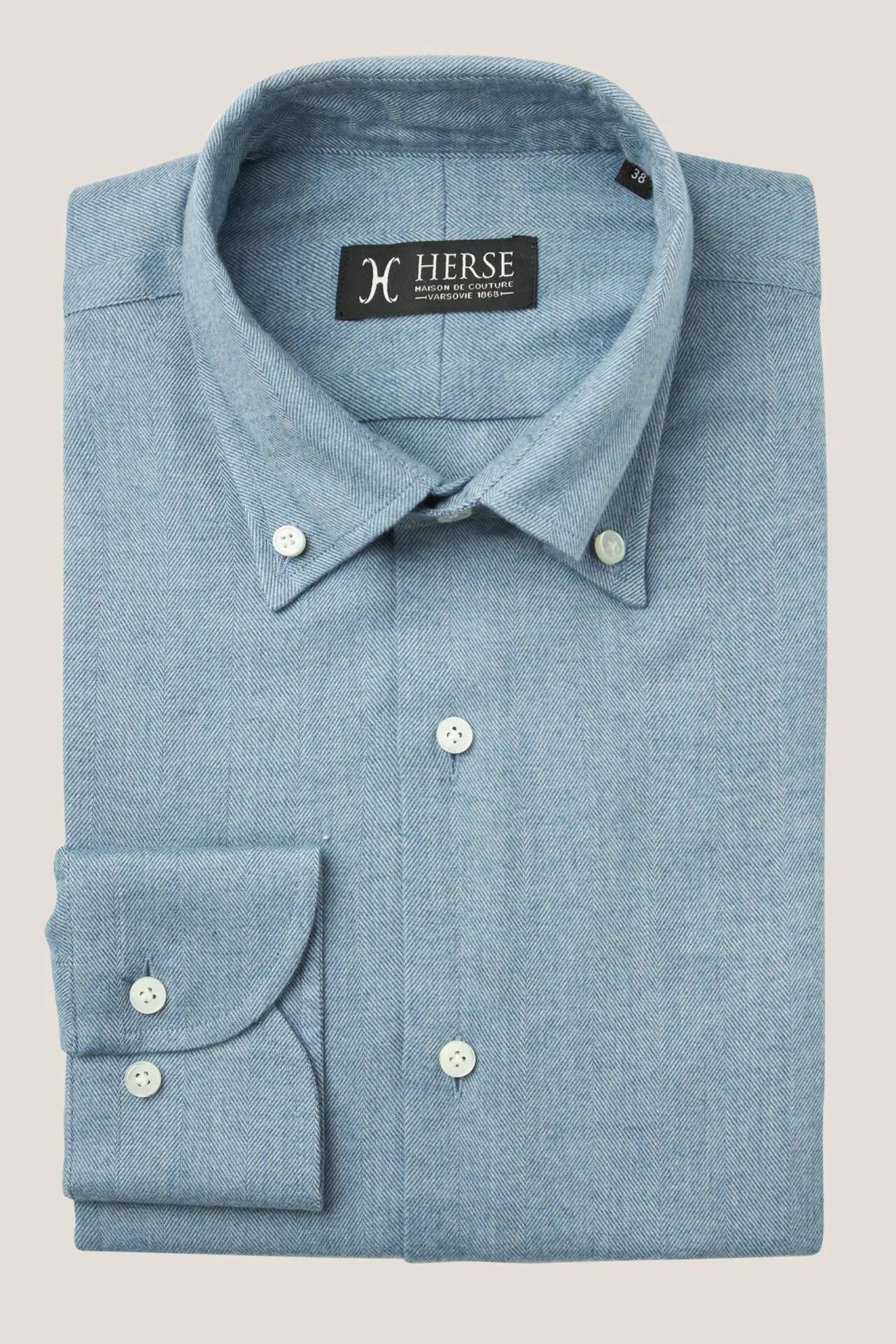 Chemise en flanelle à chevrons bleu clair avec col boutonné
