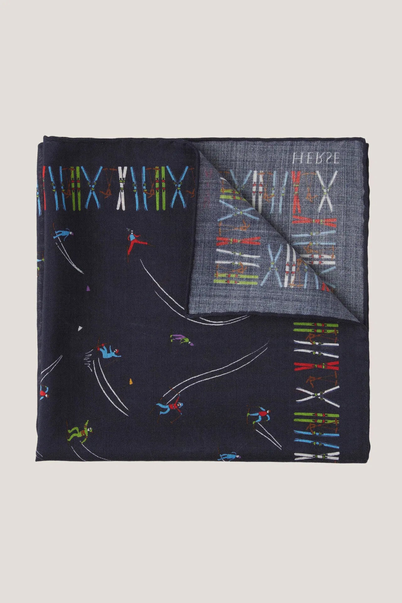 Pochette de costume bleu marine à motif ski