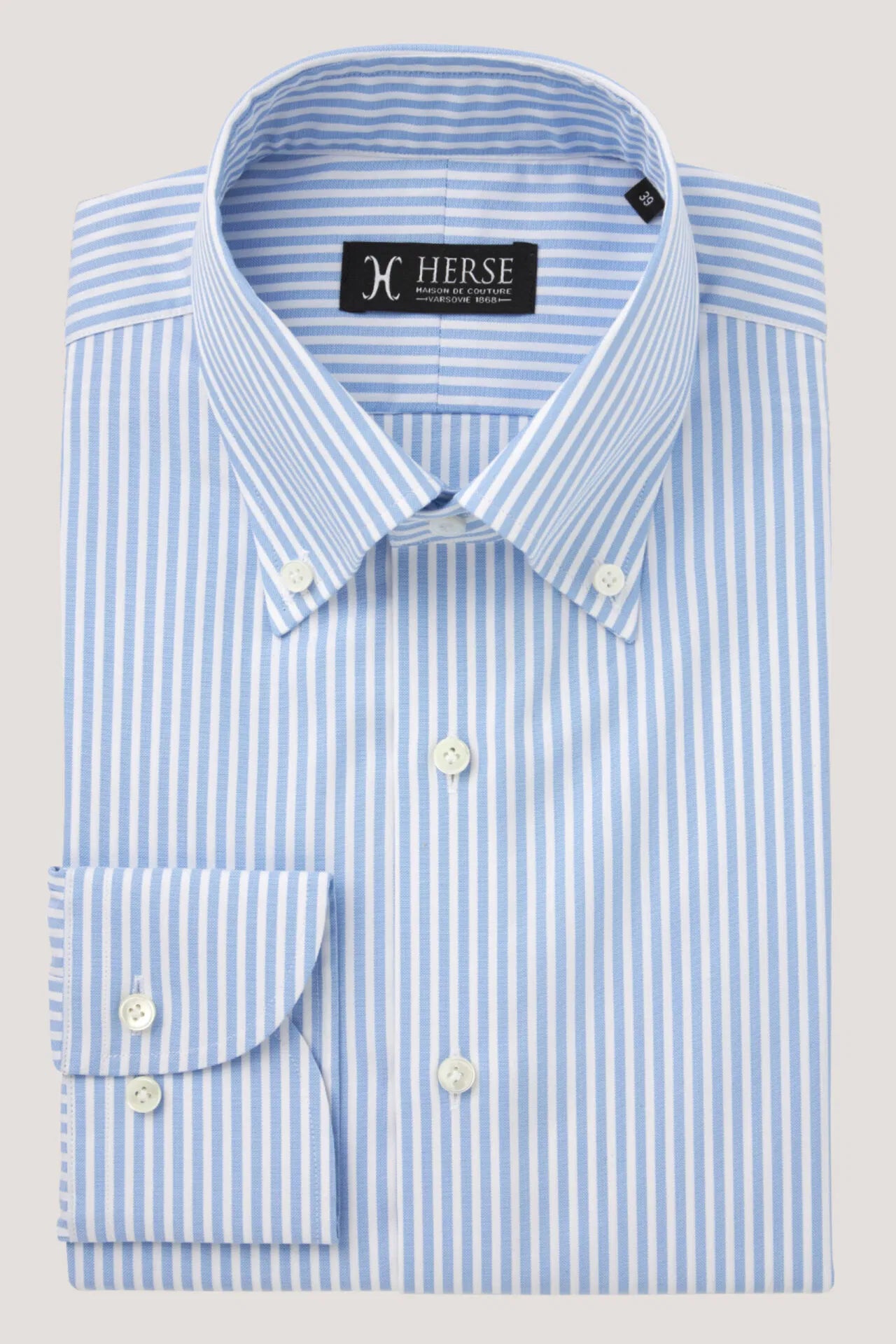 Błękitna koszula w prążek z kołnierzem button down