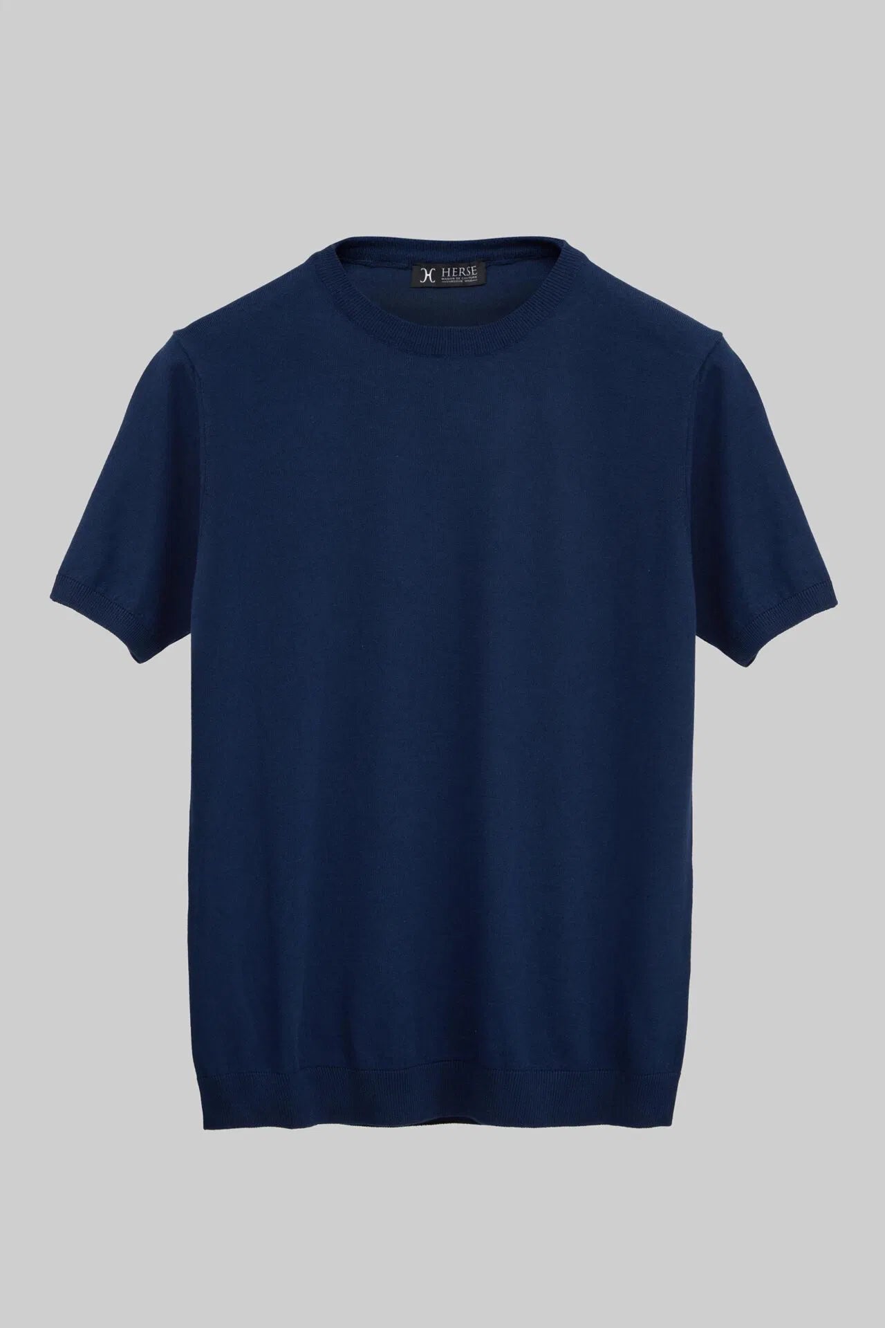 T-shirt en tricot à col rond bleu marine
