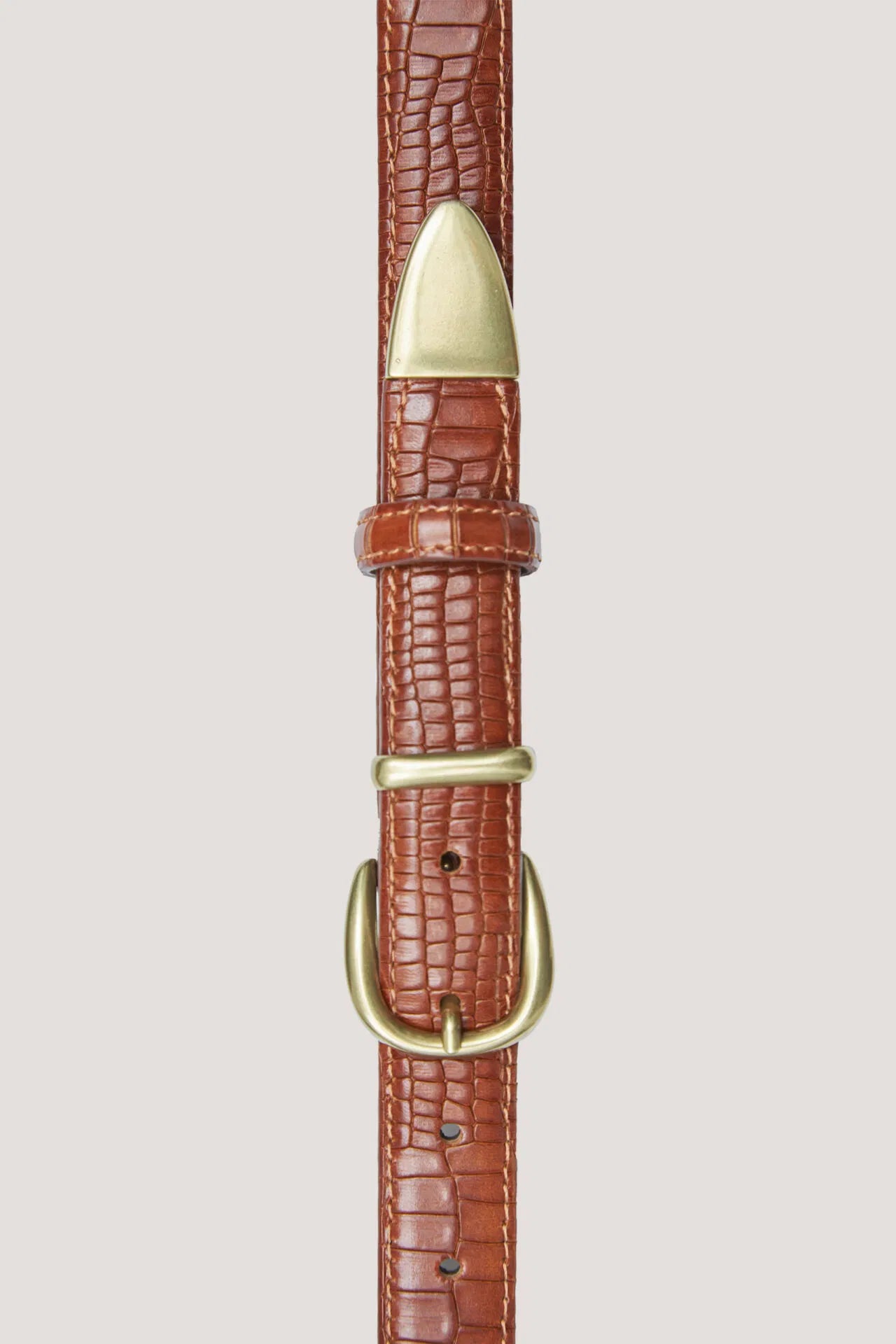 Ceinture en cuir cognac avec texture crocodile