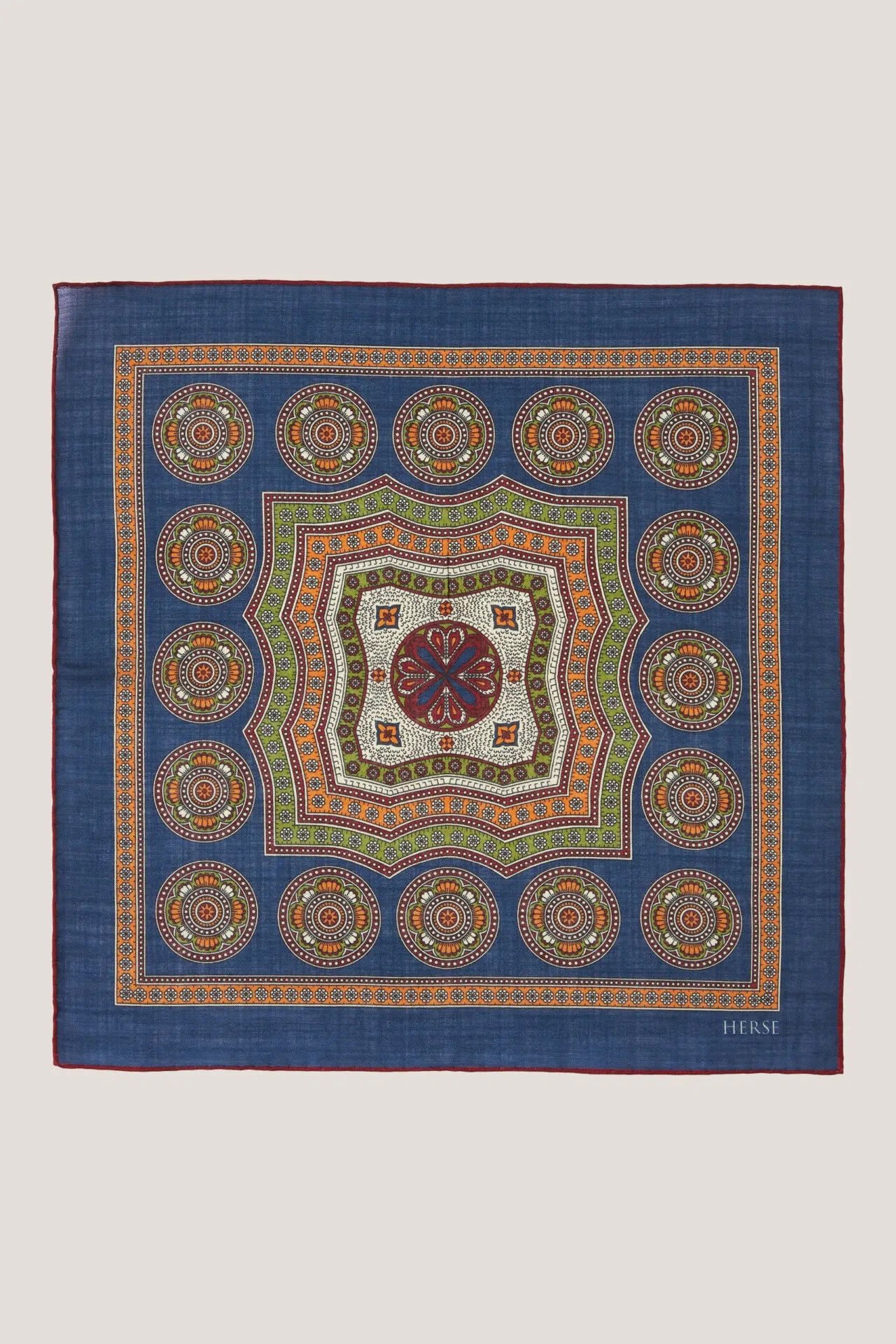 Wool and silk pocket square with medallions
