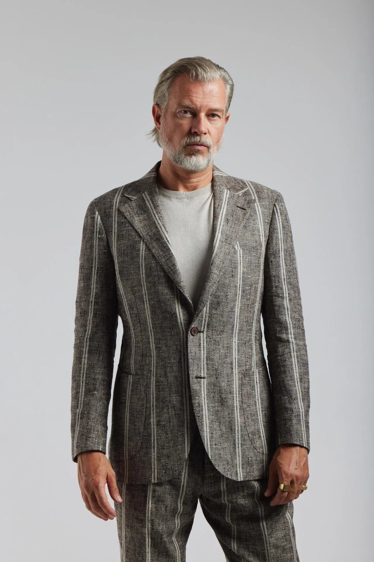 Brown and beige Ferla pinstripe suit