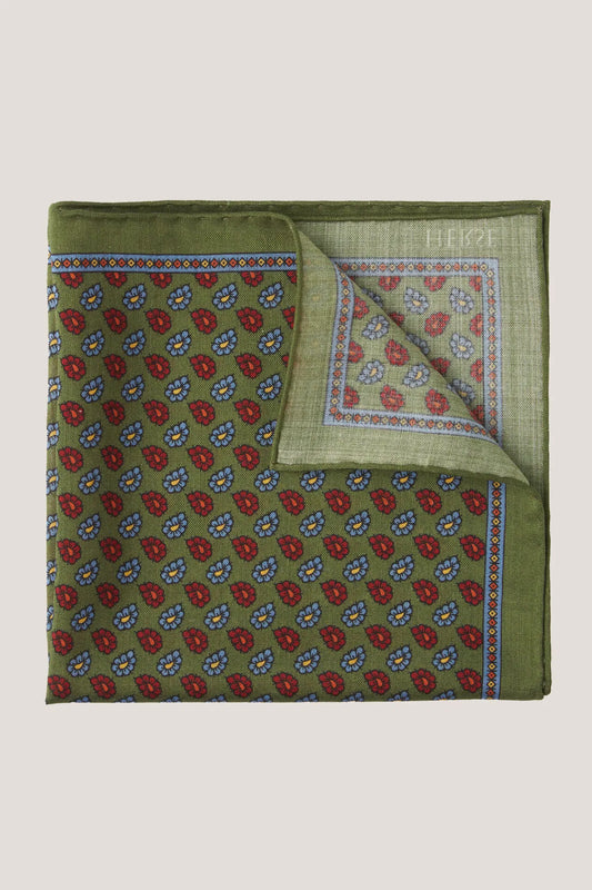 Oliwkowa poszetka w drobny wzór paisley