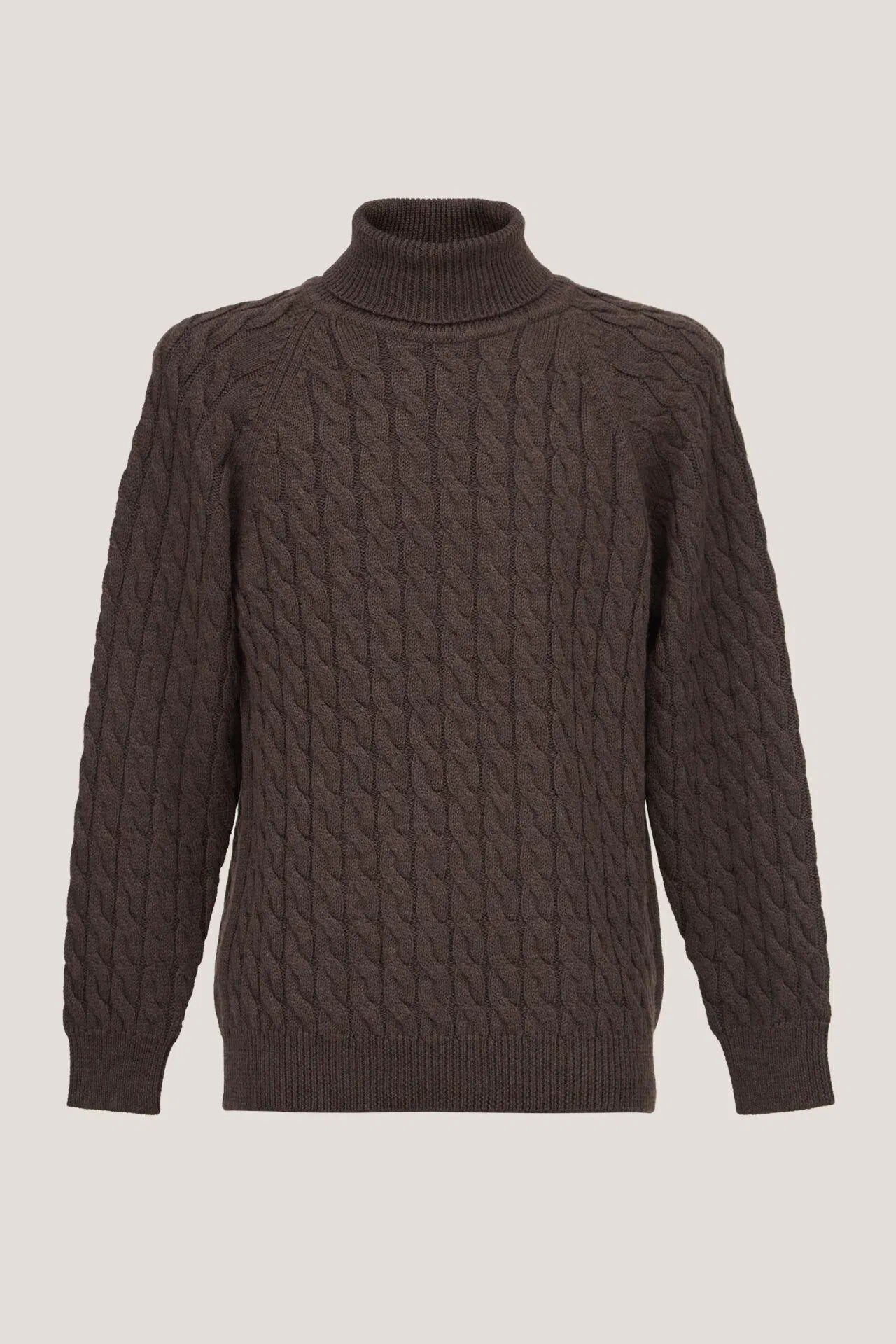 Col roulé en maille torsadée marron