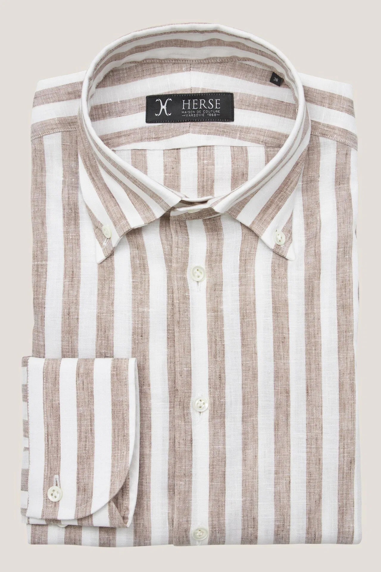 Chemise boutonnée en lin marron à rayures