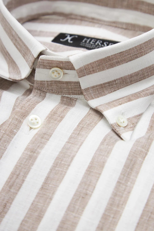 Brązowa lniana koszula w prążek button down