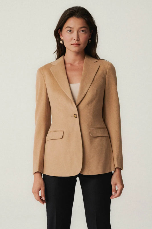 Single-breasted camel jacket, fabric by Loro Piana