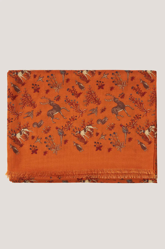 Pomarańczowy szal w motyw zwierzęcy