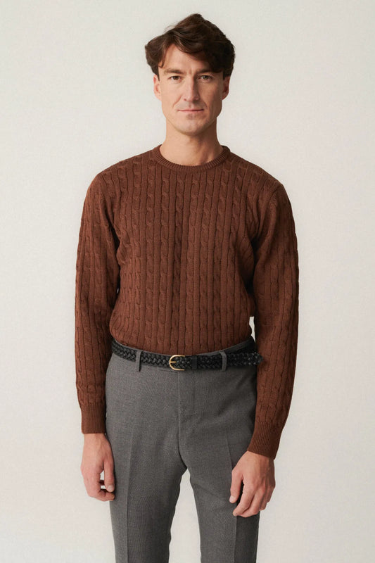Brązowy przeplatany roundneck