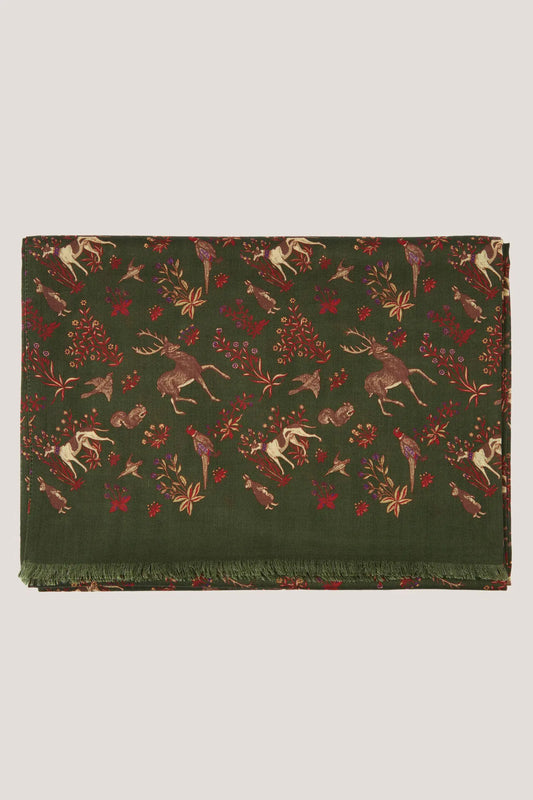 Zielony szal w motyw zwierzęcy