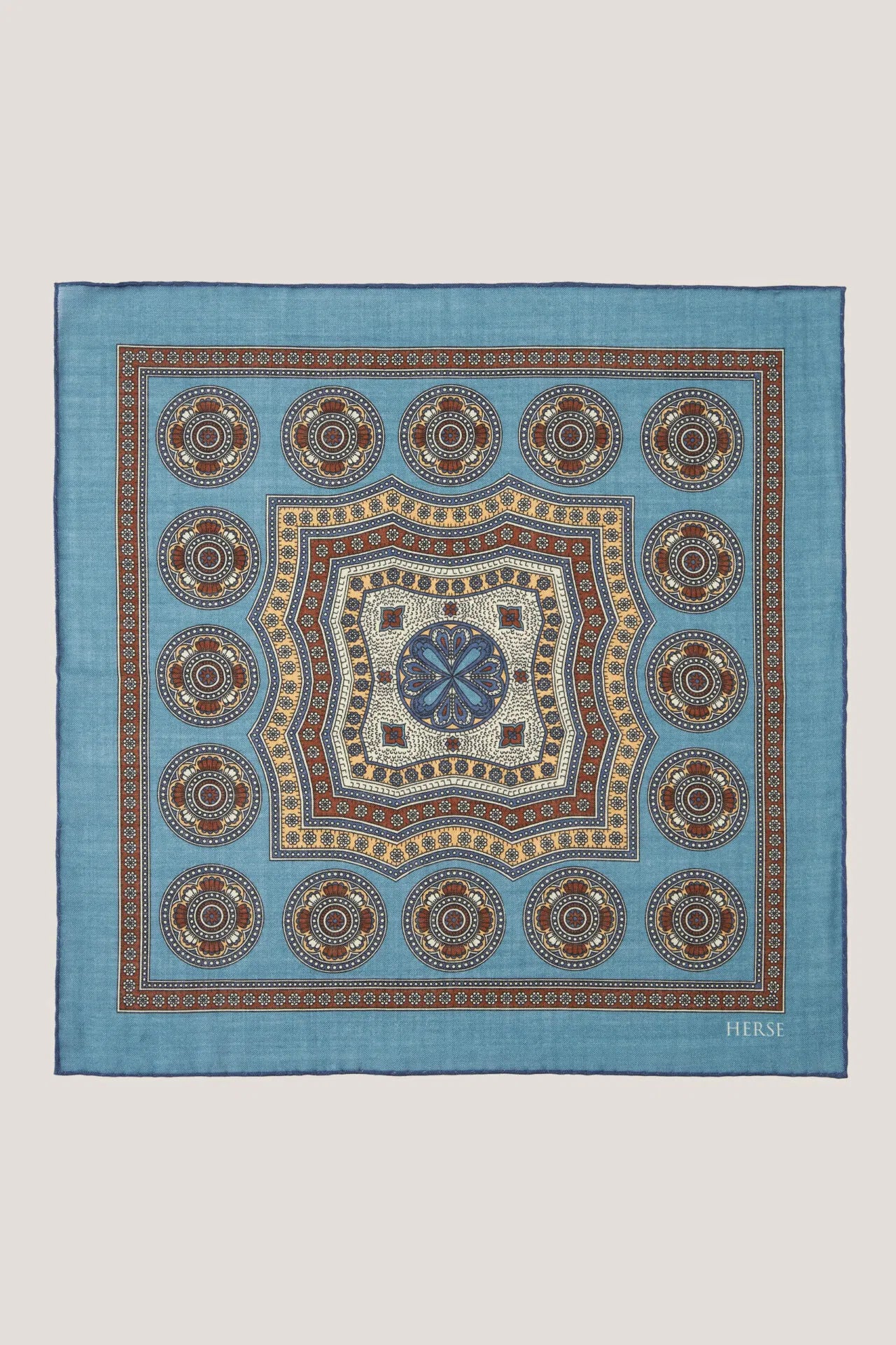 Wool and silk pocket square with medallions