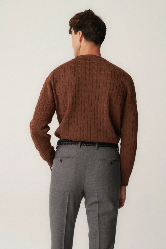 Brązowy przeplatany roundneck