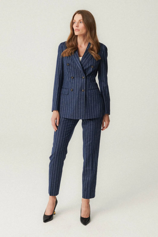 Costume bleu marine à fines rayures en tissu Cerruti