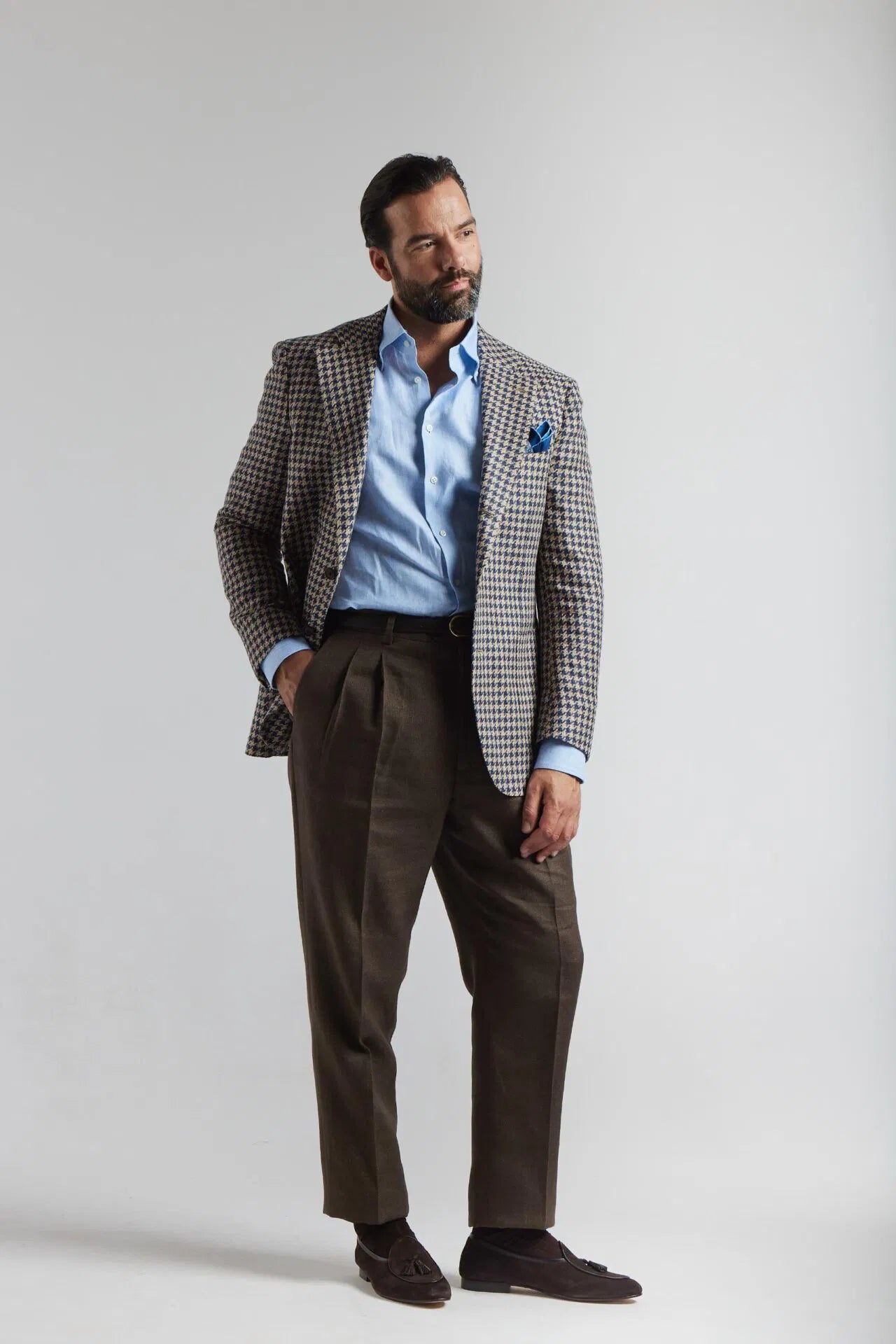 Veste pied-de-poule bleu marine et beige Ferla