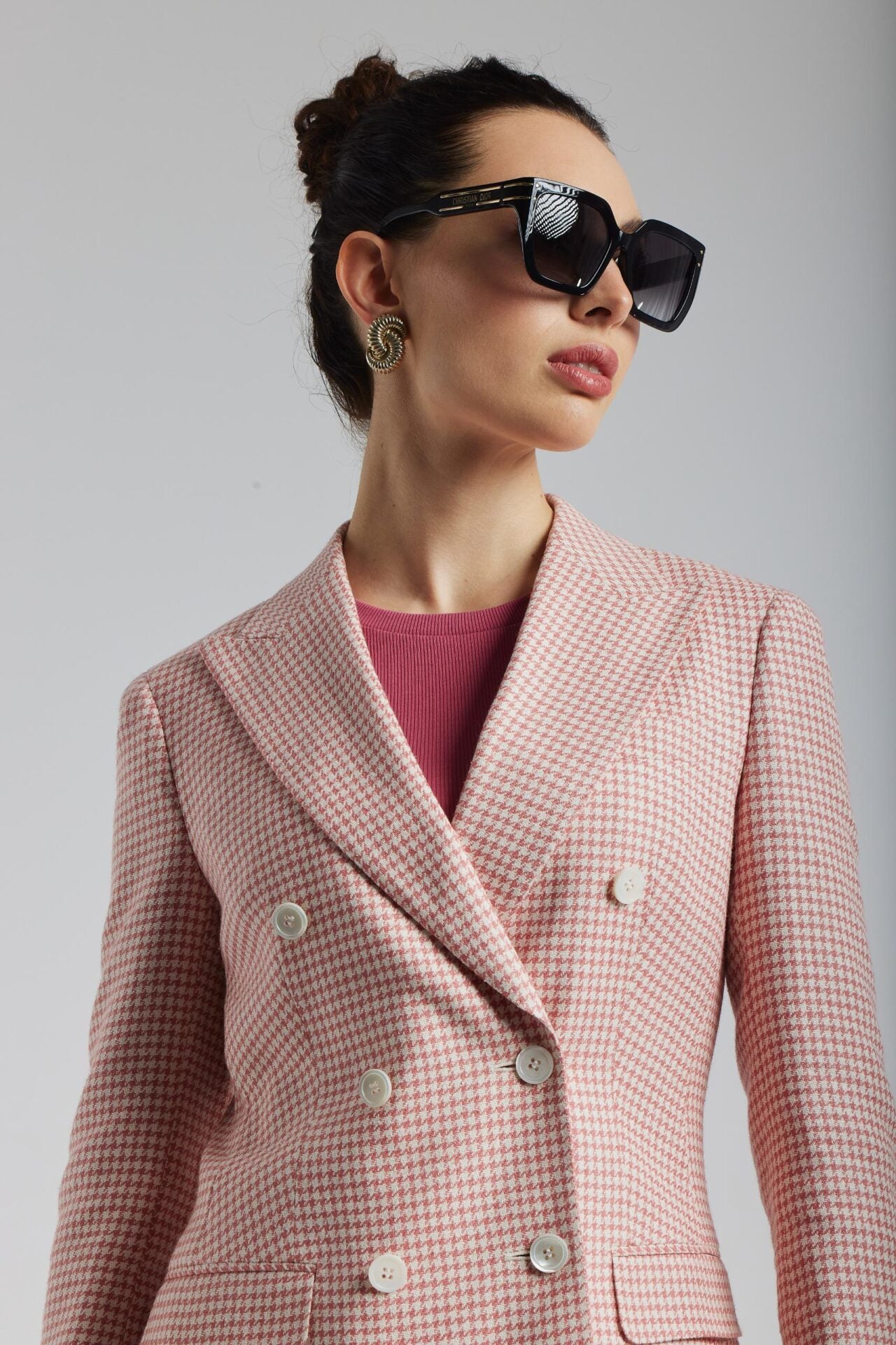 Veste pied-de-poule blanche et rose