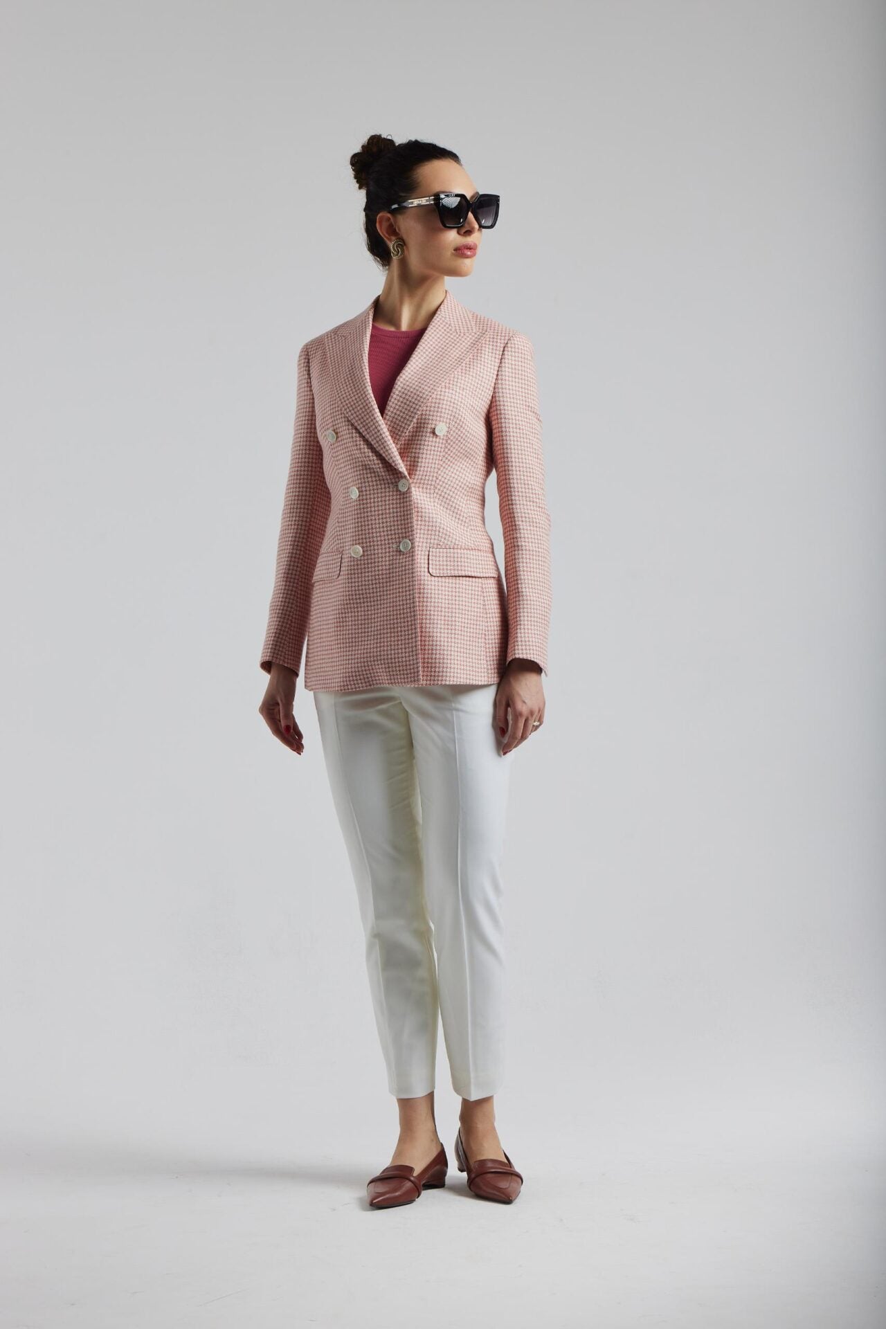 Veste pied-de-poule blanche et rose