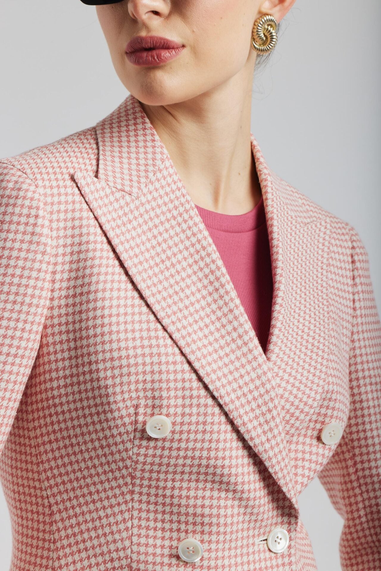 Veste pied-de-poule blanche et rose