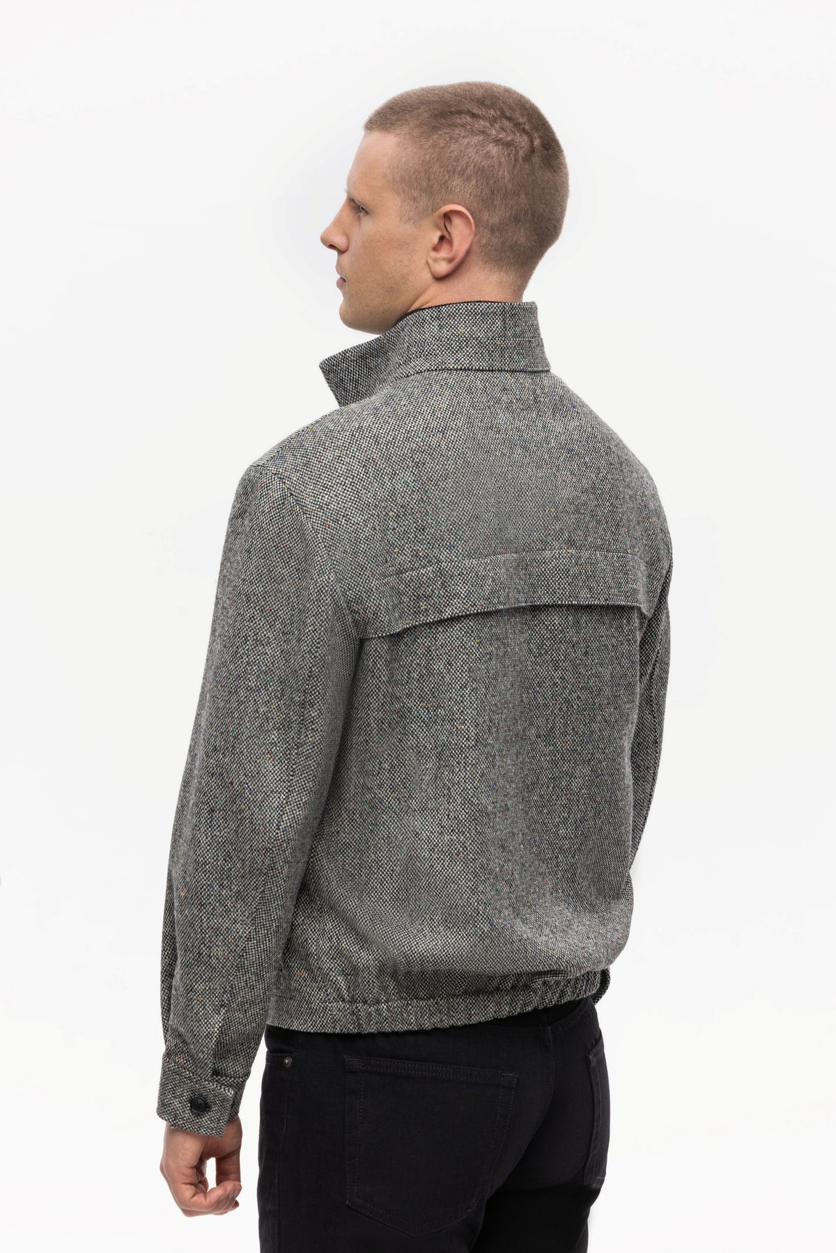 Black and white Donegal tweed short jacket