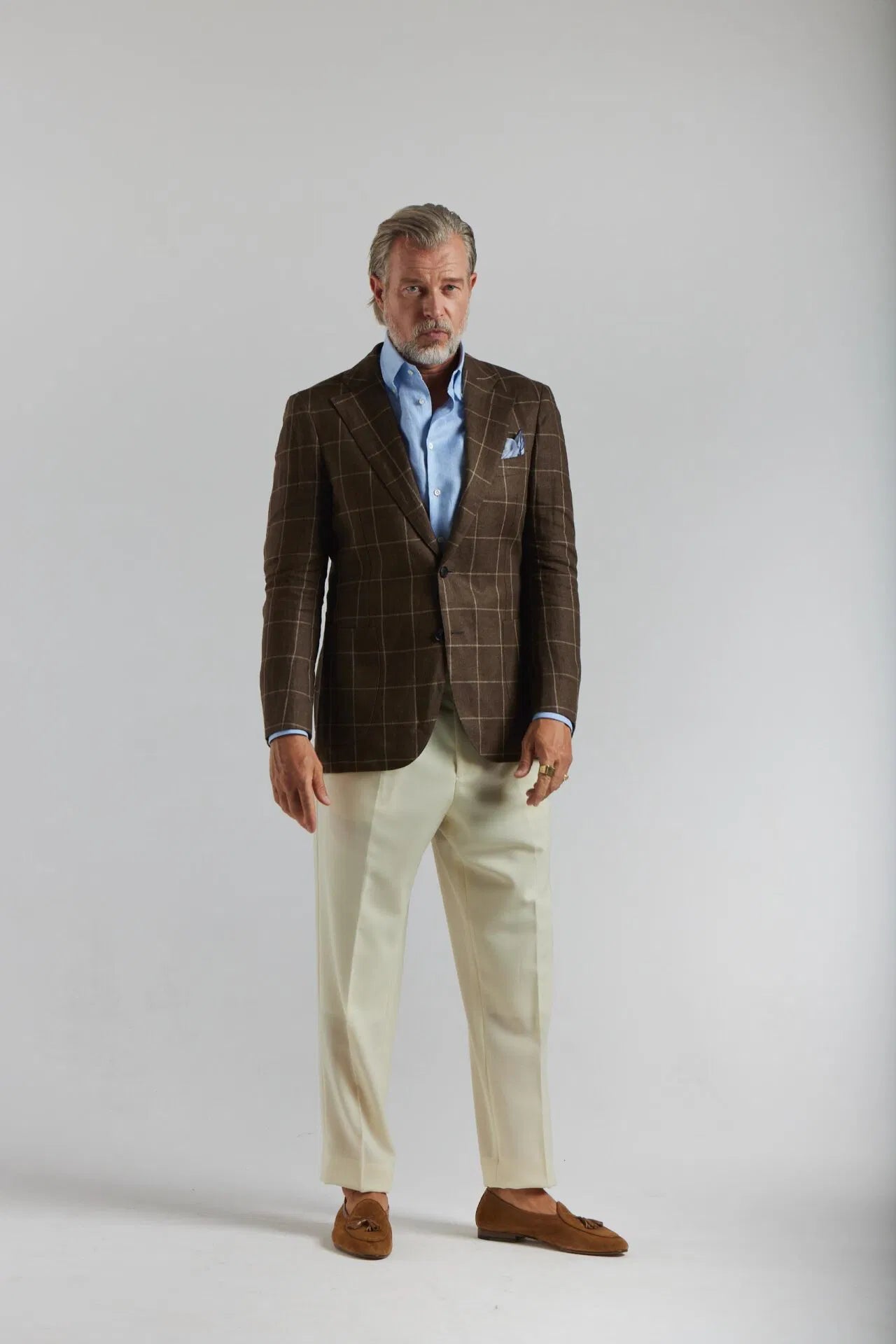 Veste en lin à carreaux marron