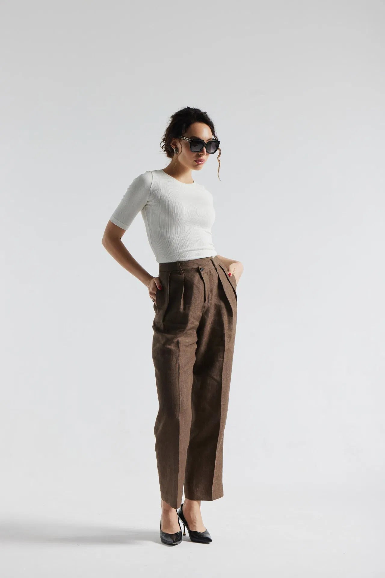 Pantalon en lin marron