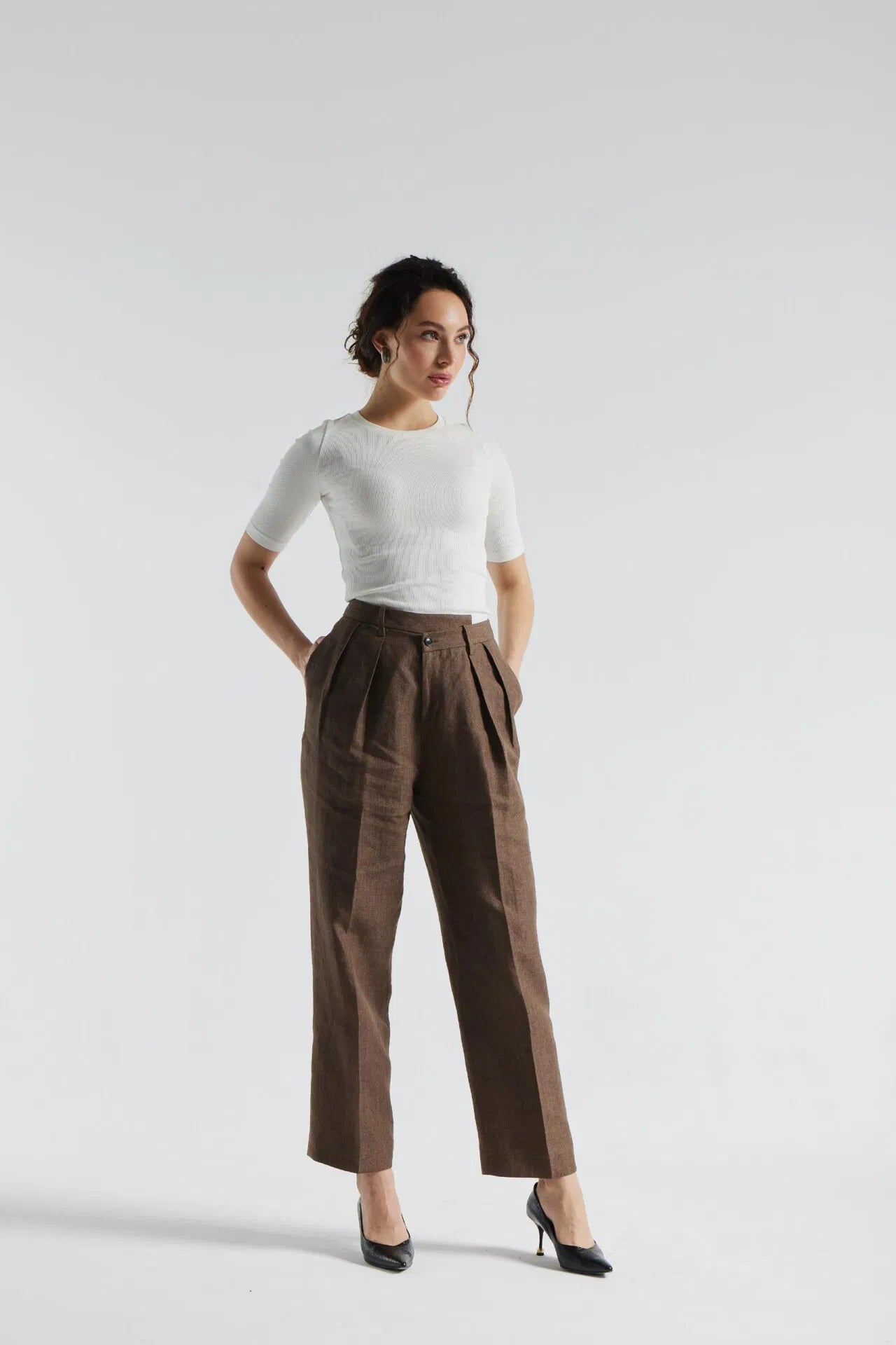Pantalon en lin marron