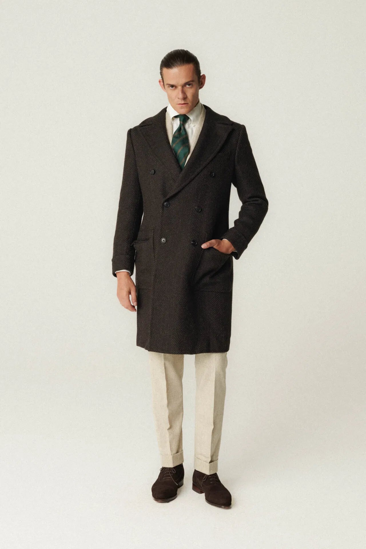 Manteau d'Ulster marron à motif sapin