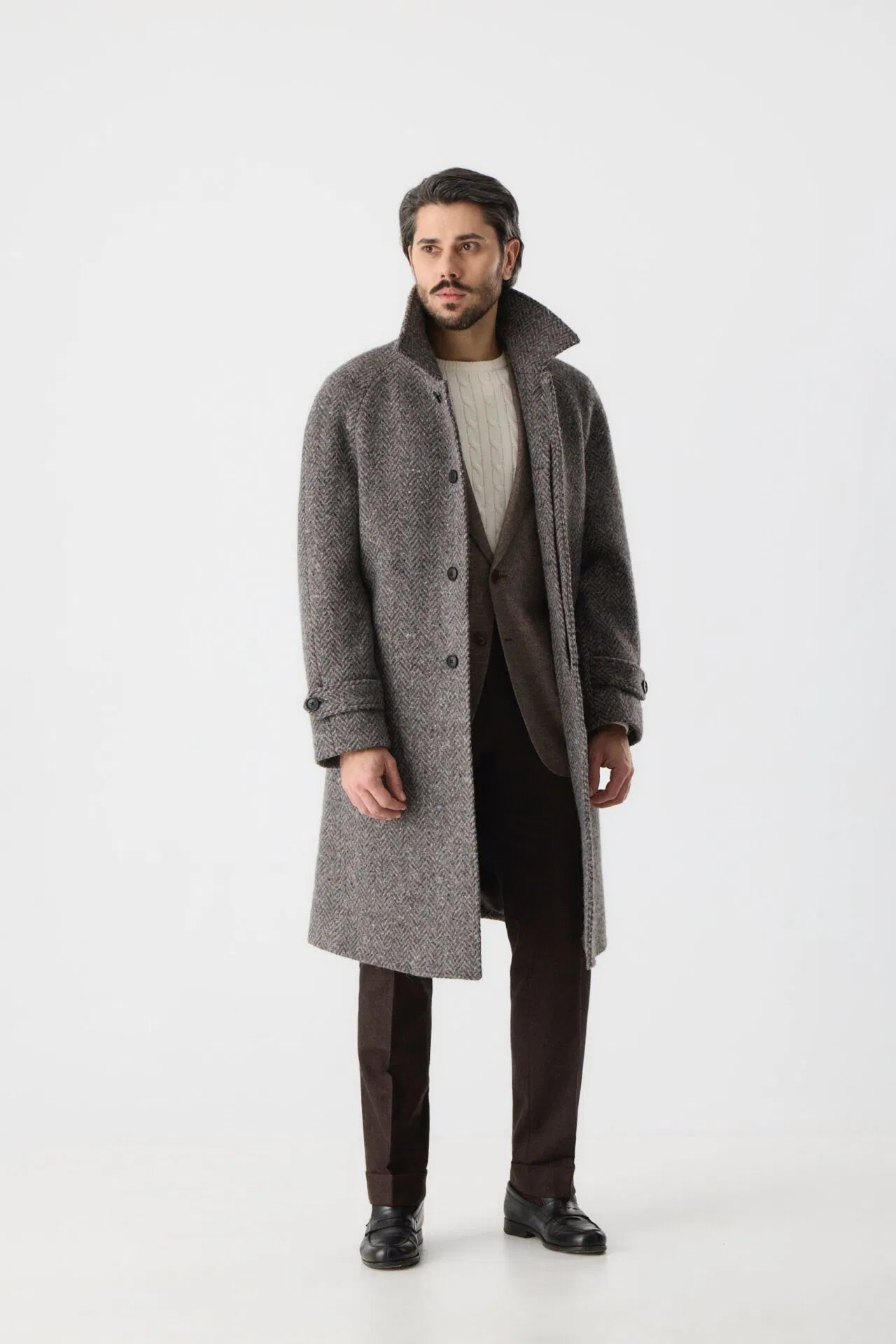 Manteau raglan en tweed gris du Donegal