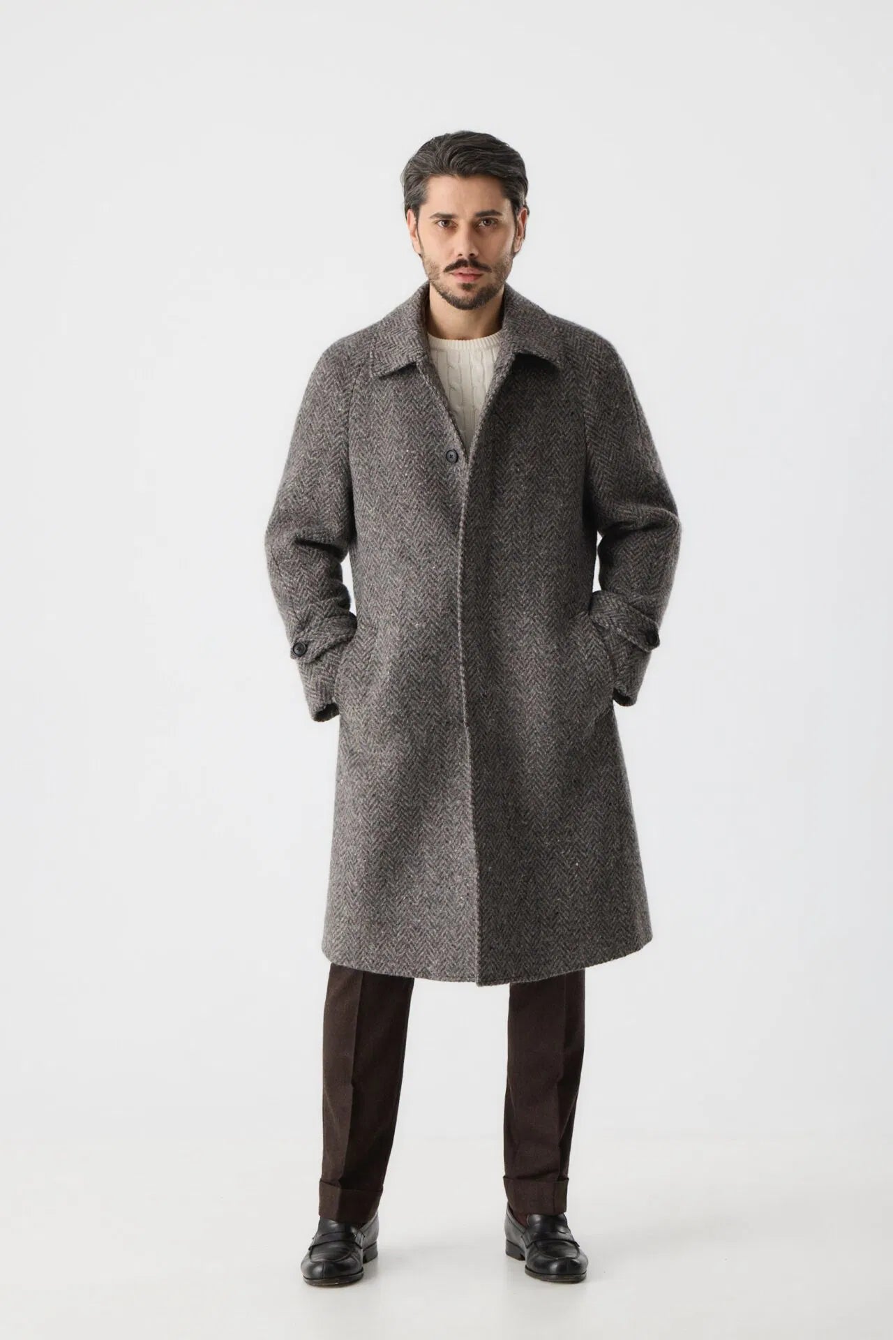 Manteau raglan en tweed gris du Donegal