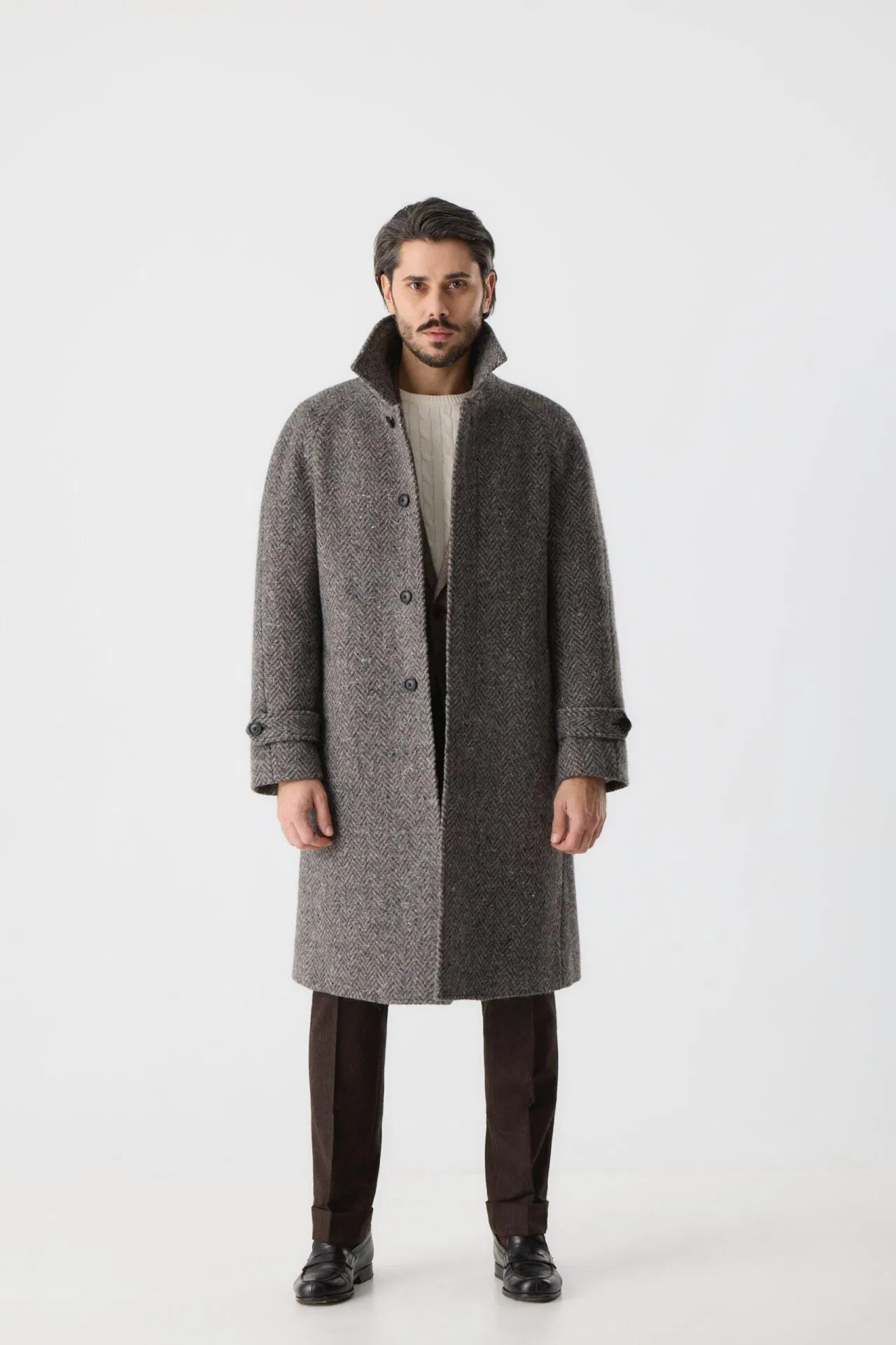 Manteau raglan en tweed gris du Donegal