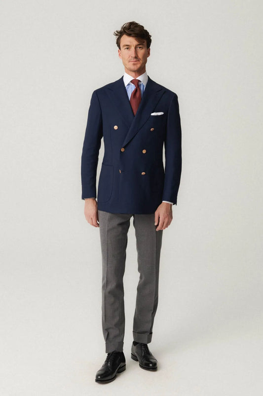 Navy blue double-breasted iTravel blazer