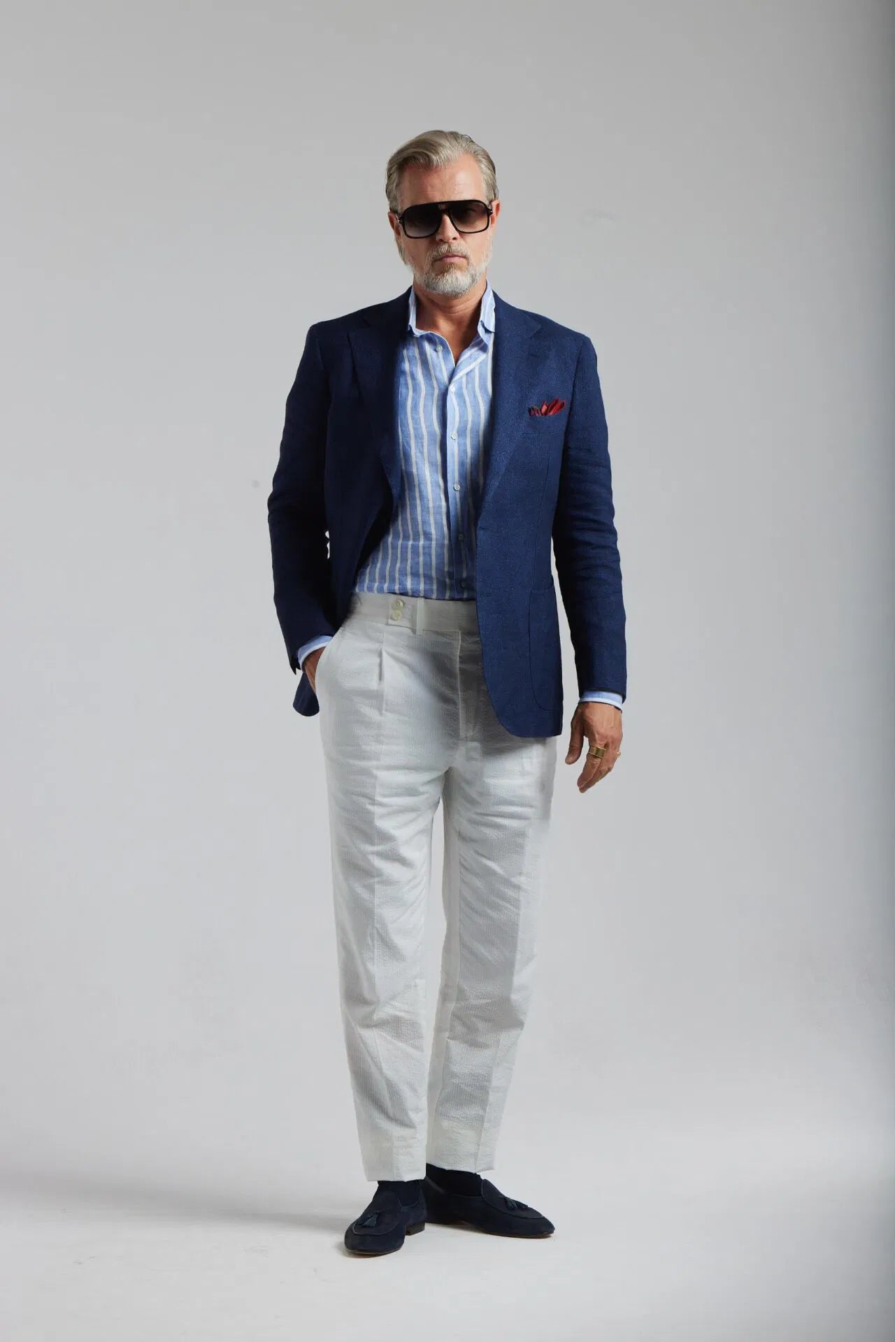 Veste en laine/lin bleu marine