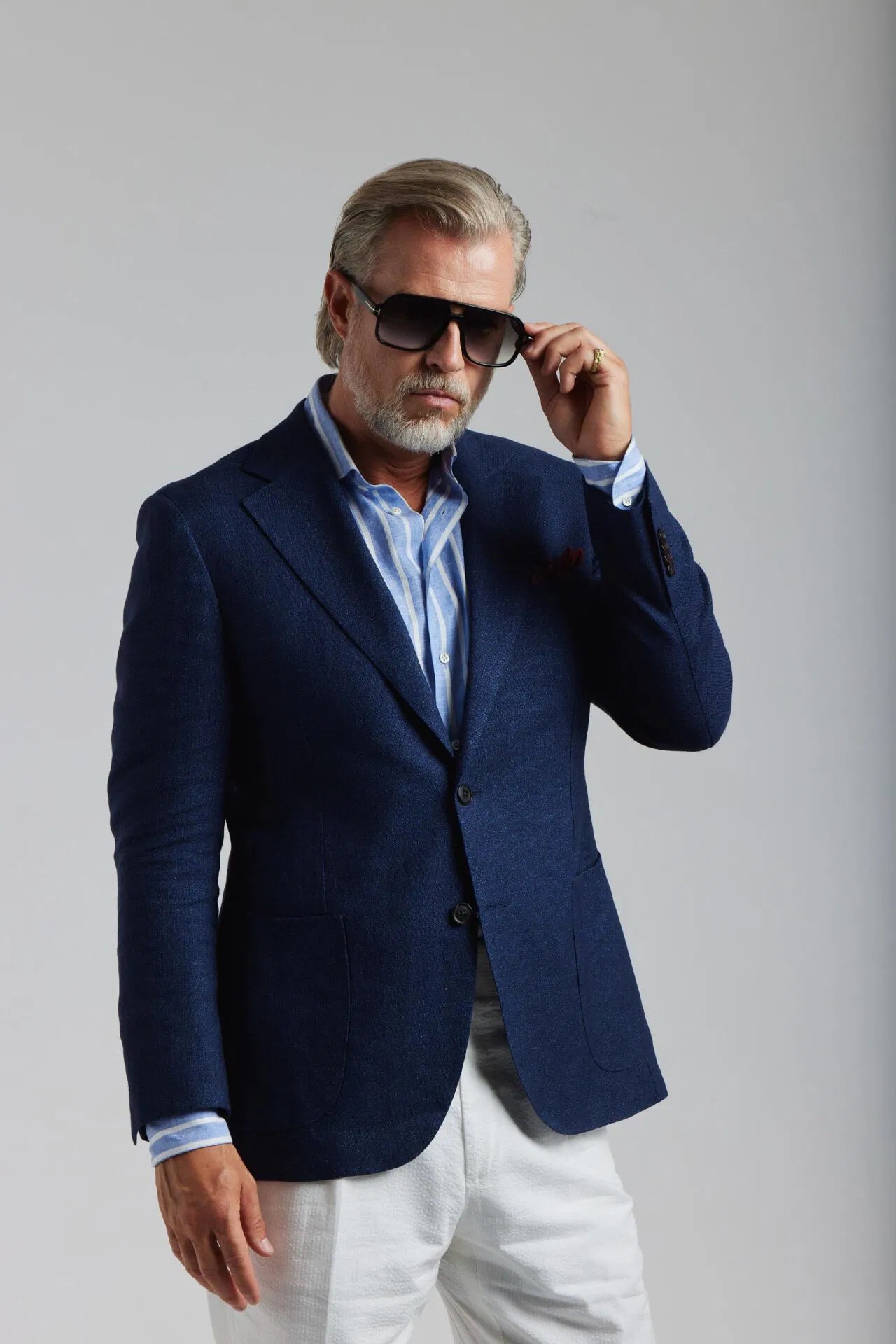 Veste en laine/lin bleu marine