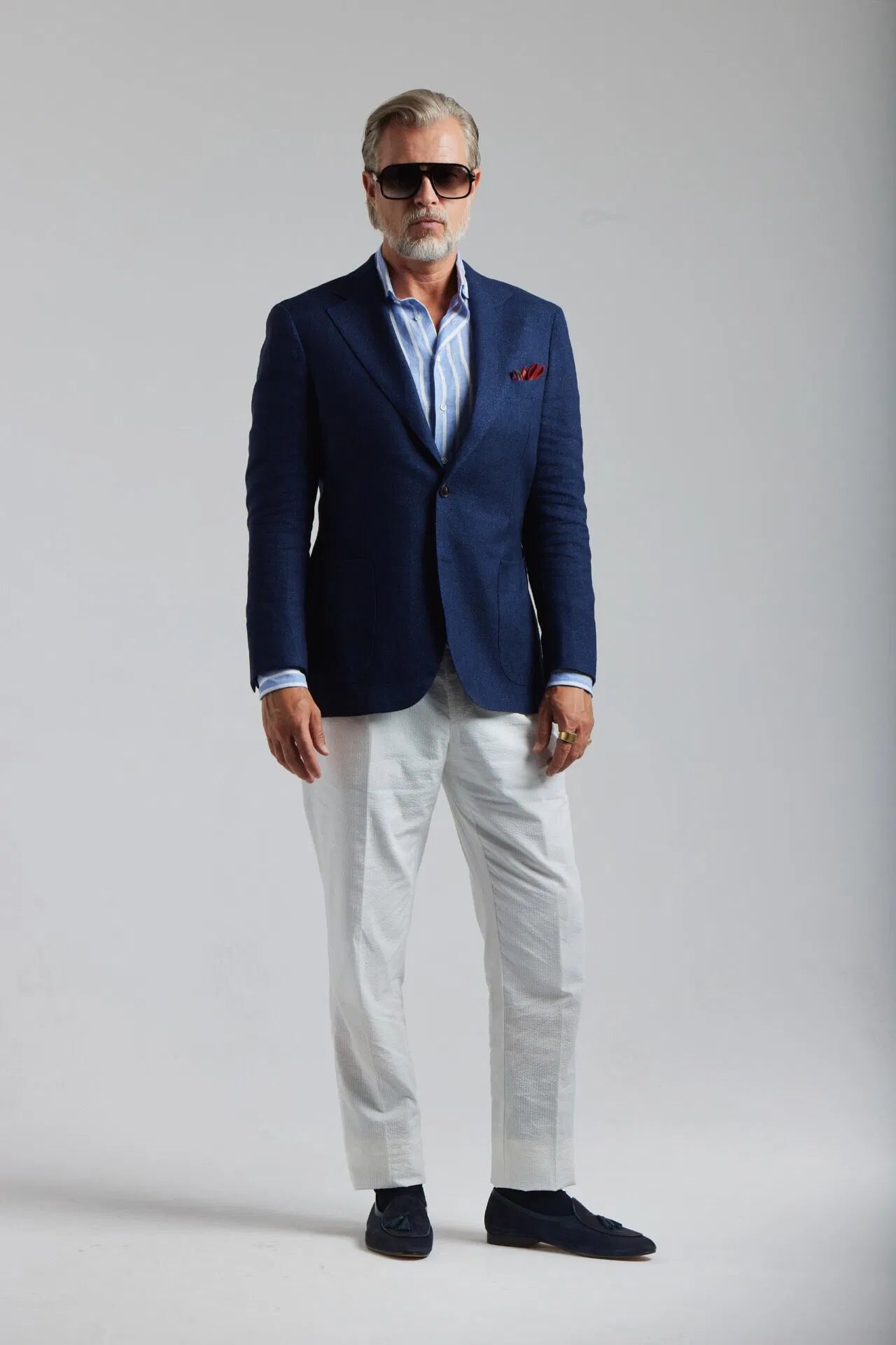 Veste en laine/lin bleu marine