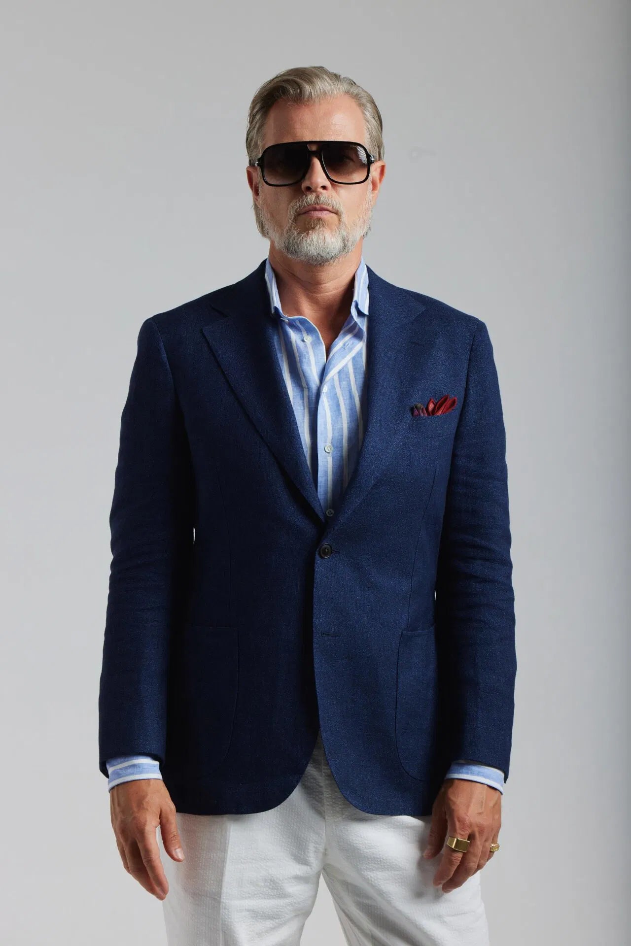 Veste en laine/lin bleu marine